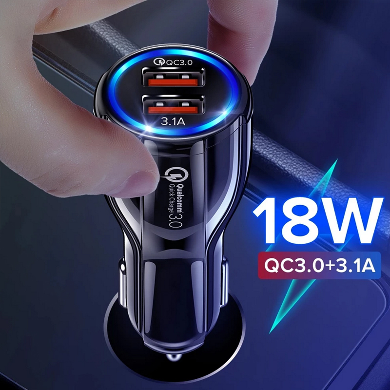 Dual USB QC 3.0 Car Charger Quick Charge 3.0 Phone Charging Car Fast Charger 2Ports USB Portable Charger For iPhone Xiaomi Samsung OPPO Vivo