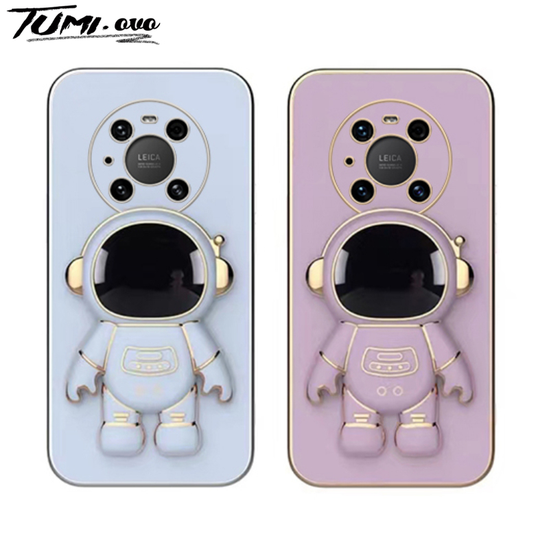 Astronaut Folding Stand Phone Case for Huawei Mate 10 20 30 40 Y6 Y7 Y9 Prime 2019 P50 P40 Pro P30 Lite P20 Plating Soft