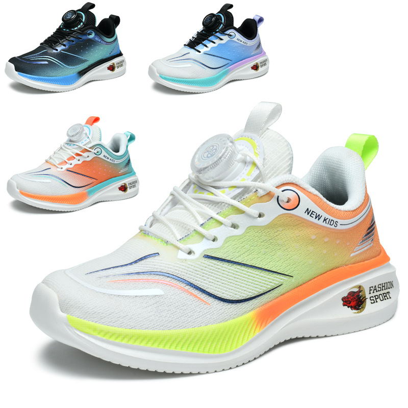Children's Shoes Mesh Shock Absorbing Rotating Button Shock Absorbing Sports Shoes Children's Shoes Student Boys