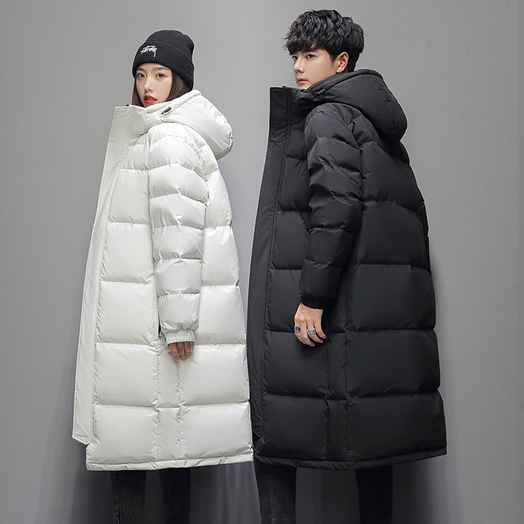 Men's Clothing New cotton Jacket Men's Mid Length Men's Winter Warm Coat Men's And Women's Same Style White Duck cotton Couple Winter Clothes