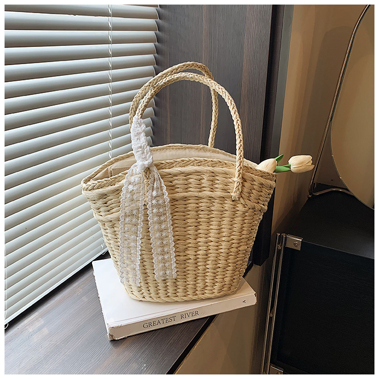 Straw Bag Woven Bag Straw Bag Women Carry Vegetable Basket Woven Bag Large Capacity Seaside Holiday Beach Bag