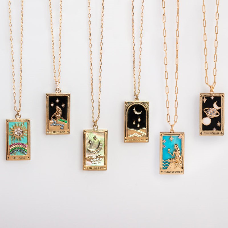 Real gold plated tarot card TAROT with diamond drop oil square card necklace ins highly praised specializing in jewelry