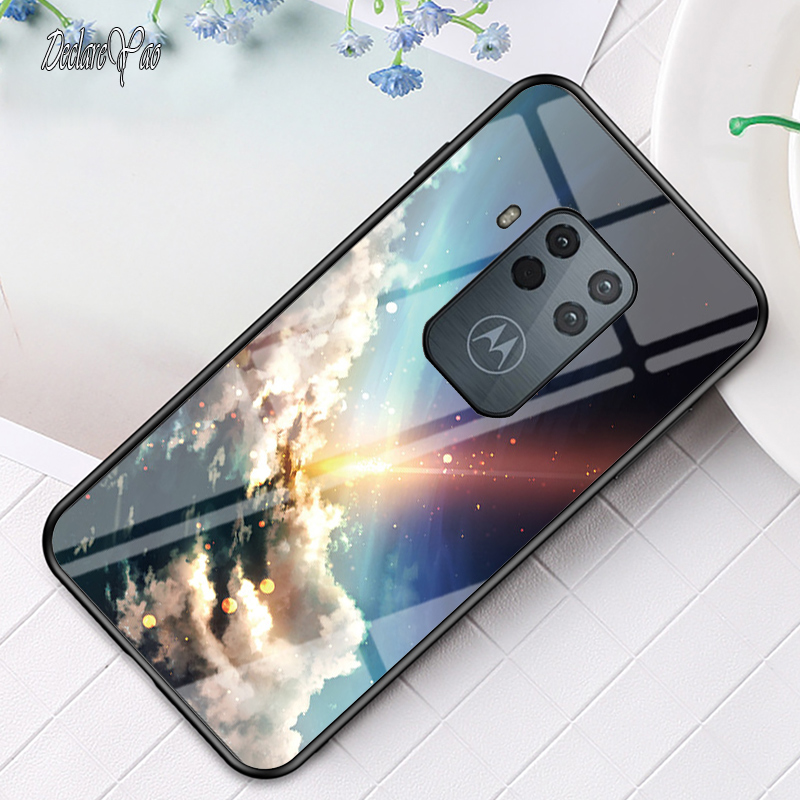 for Moto One Zoom Glass Case DECLAREYAO Luxury Hard Mirror Tempered Glass Coque For Moto G7 Power G7Play G5S Puls G6 Plu