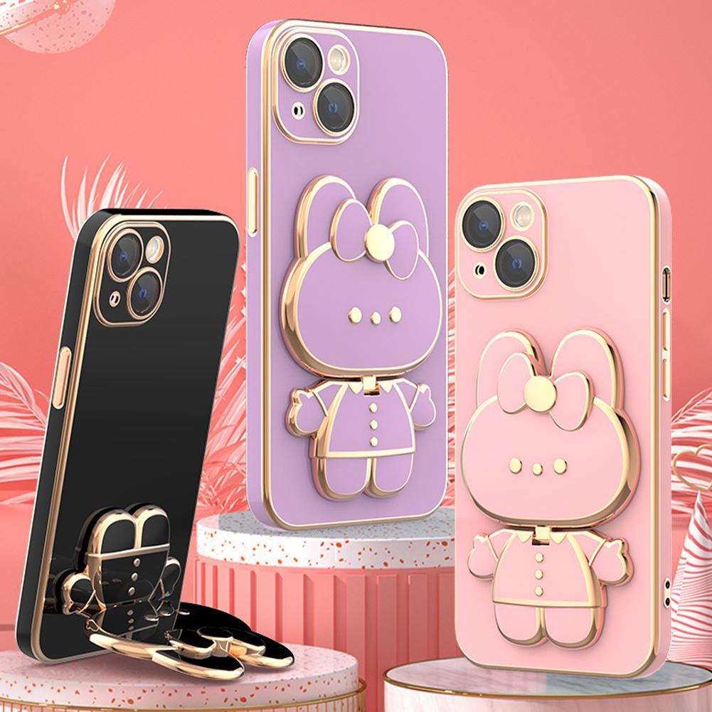 Cute 3D rabbit hidden mobile phone rack Folding creative 3D finger rack mirror mobile phone rack Mobile phone accessories