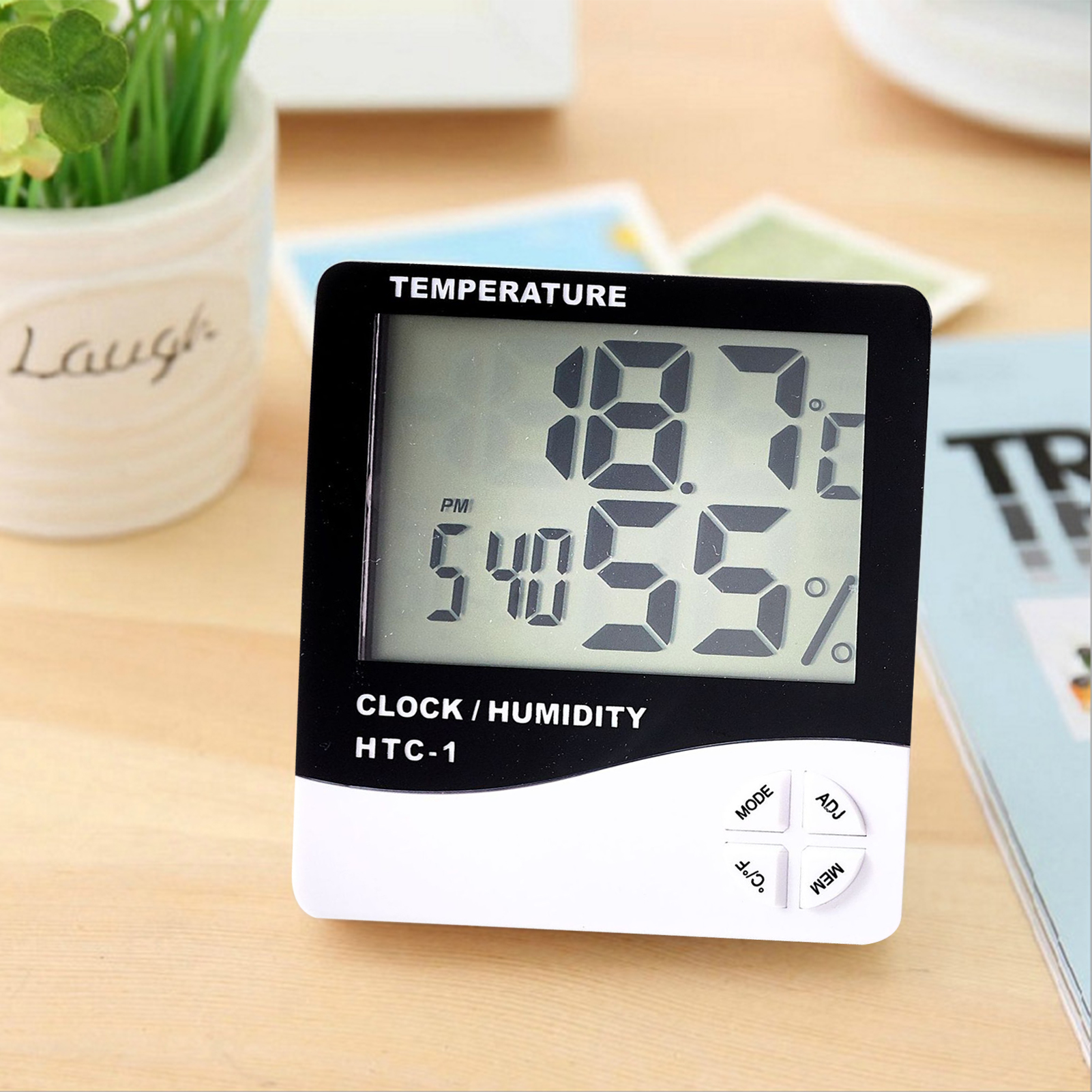 Ruixingst HTC-1 Temperature Humidity Meter Multifunctional Alarm Clock Four Buttons Digital LCD Thermometer Hygrometer Weather Station For Home