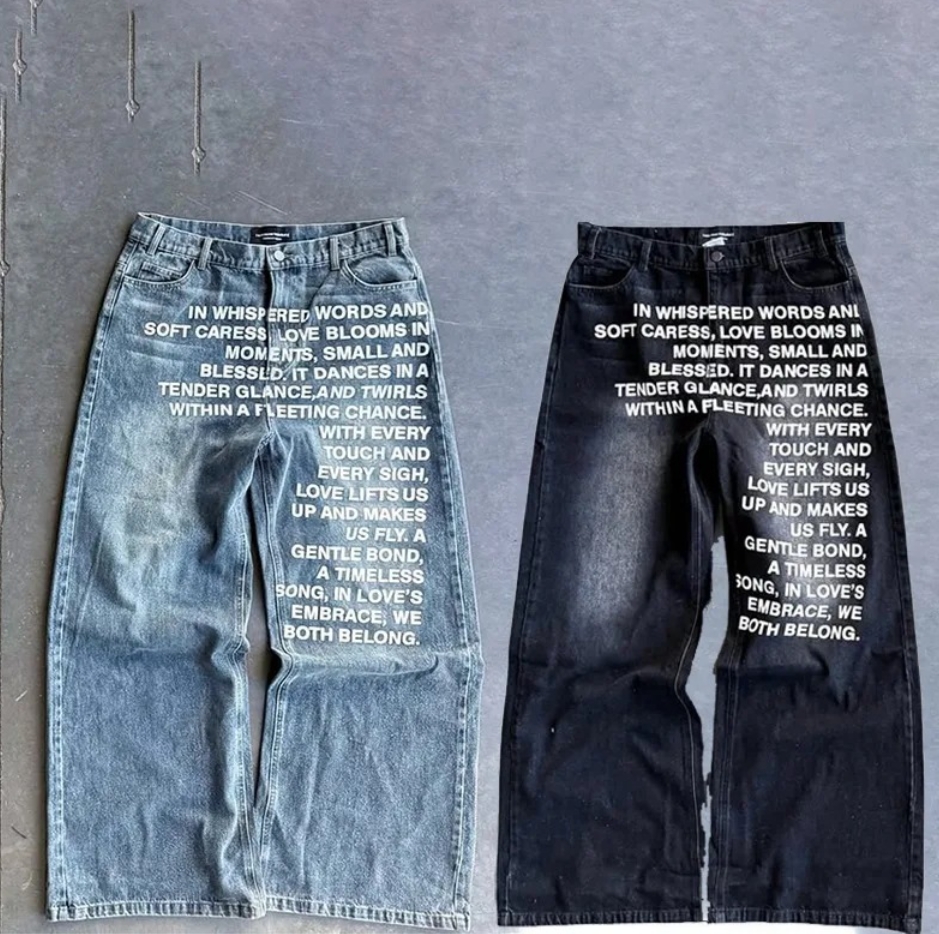 Men's Clothing [StreetScript] Men's Graphic Print Jeans - Oversized Straight Leg | Hip-Hop Streetwear