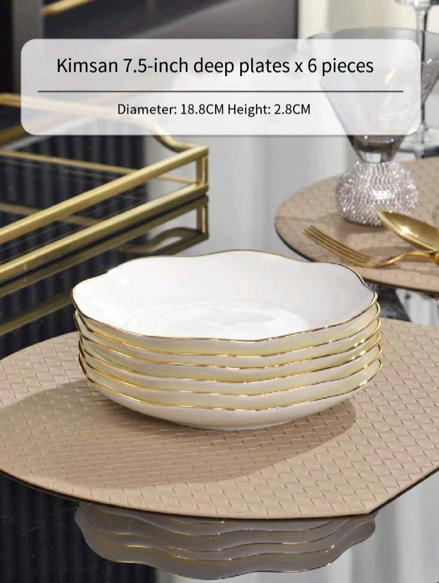 Gold-traced Diamond Luxury Ceramic Tableware Set: Gold-rimmed Creative Minimalist-style Dish Set