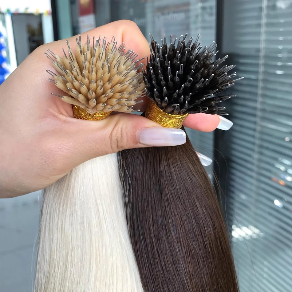 50 Pcs Nano Ring Human Hair Extensions Straight Remy Micro Beads Hair Extension Natural Color