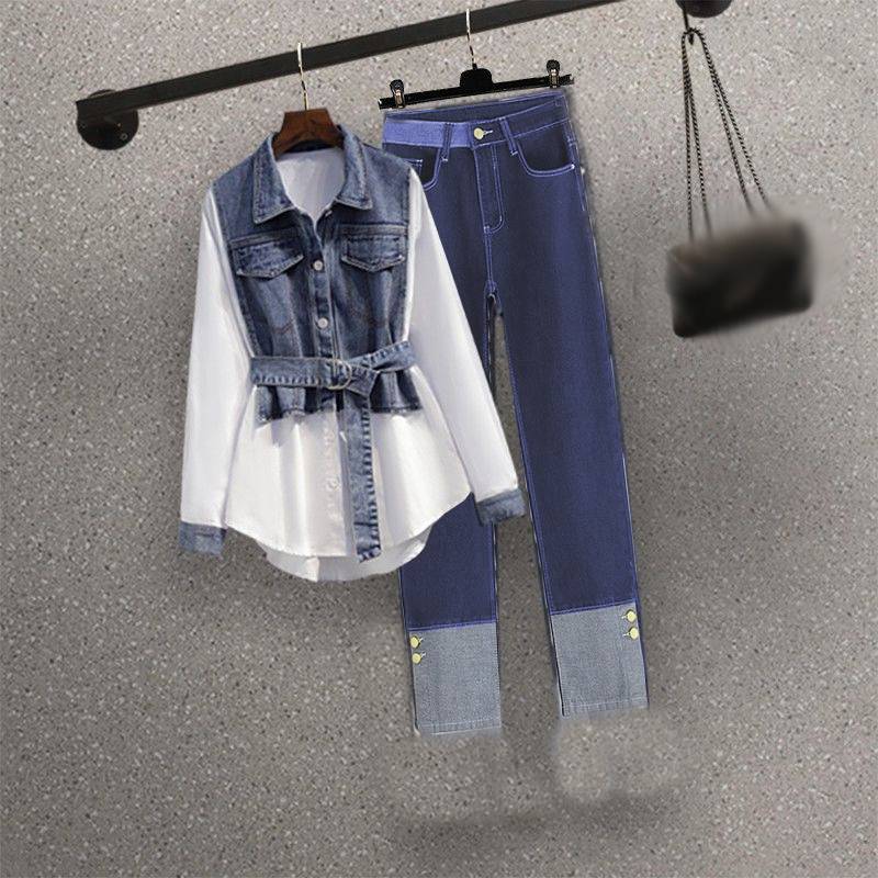 Women's Clothing Autumn Outfit A Complete Set 2024 New Fashion Salty Two Piece Shirt High Waist Denim Skirt Two Piece