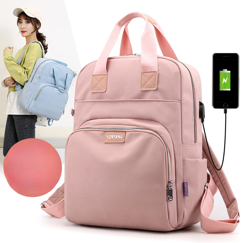 Women Nylon Backpacks USB Charging Backbags Light Weight Fashion Laptop Bags Big Capacity Waterproof Schoolbags Computer Backpacks