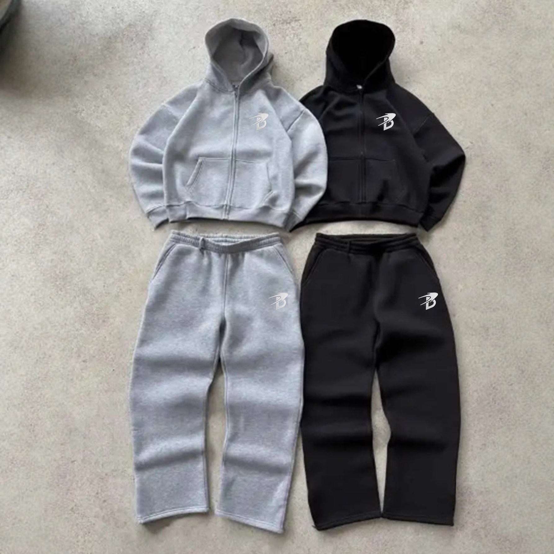 Men's Rubber Patch Hoodie Set - Streetwear Tracksuit, Oversized Casual Outfit