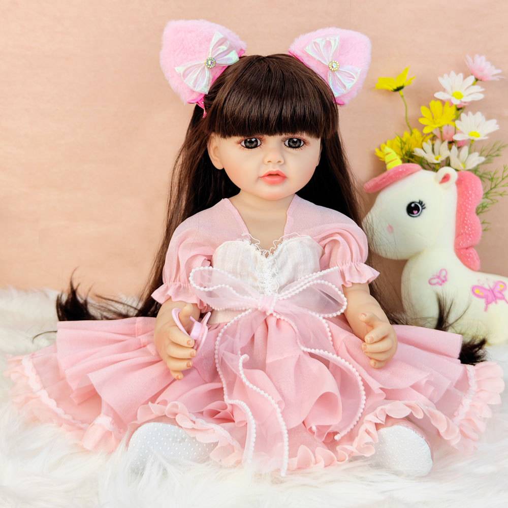 55cm Reborn Doll Baby Soft Rubber Pink Princess Gift Interchangeable Dress Up Bathable Girl Toy Doll
