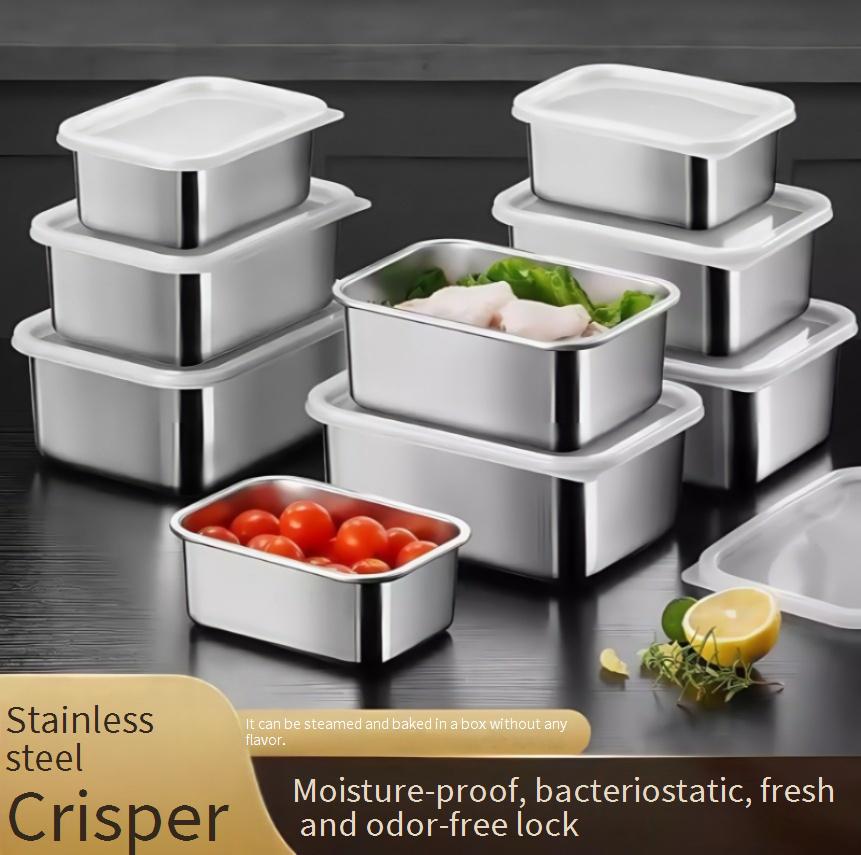 Stainless Steel Fresh Keeping Box Household Refrigerator Food Sealed Storage Box Food Grade Lunch Box With Lid Picnic Lunch Box