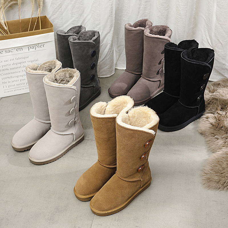 High top snow boots for women 2023 winter non slip thick warm long boots three buckle snow cotton shoes boots