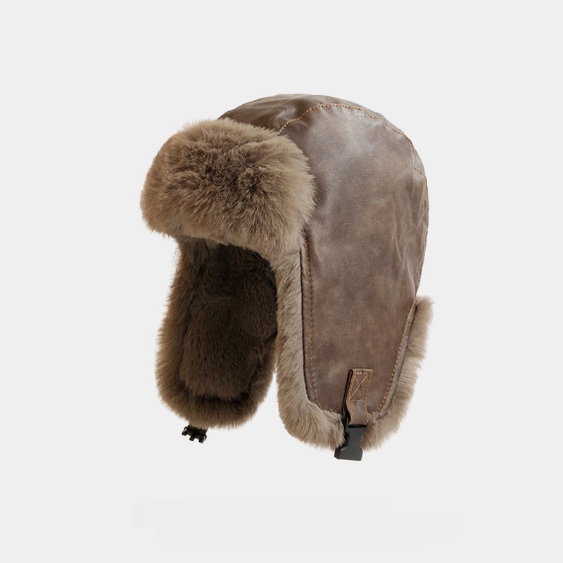 Designer Men's Maillard Outdoor Motorcycle Lei Feng Hat Men's Vintage Winter Thickened PU Fur Ear Protector Outdoor Ski Hat