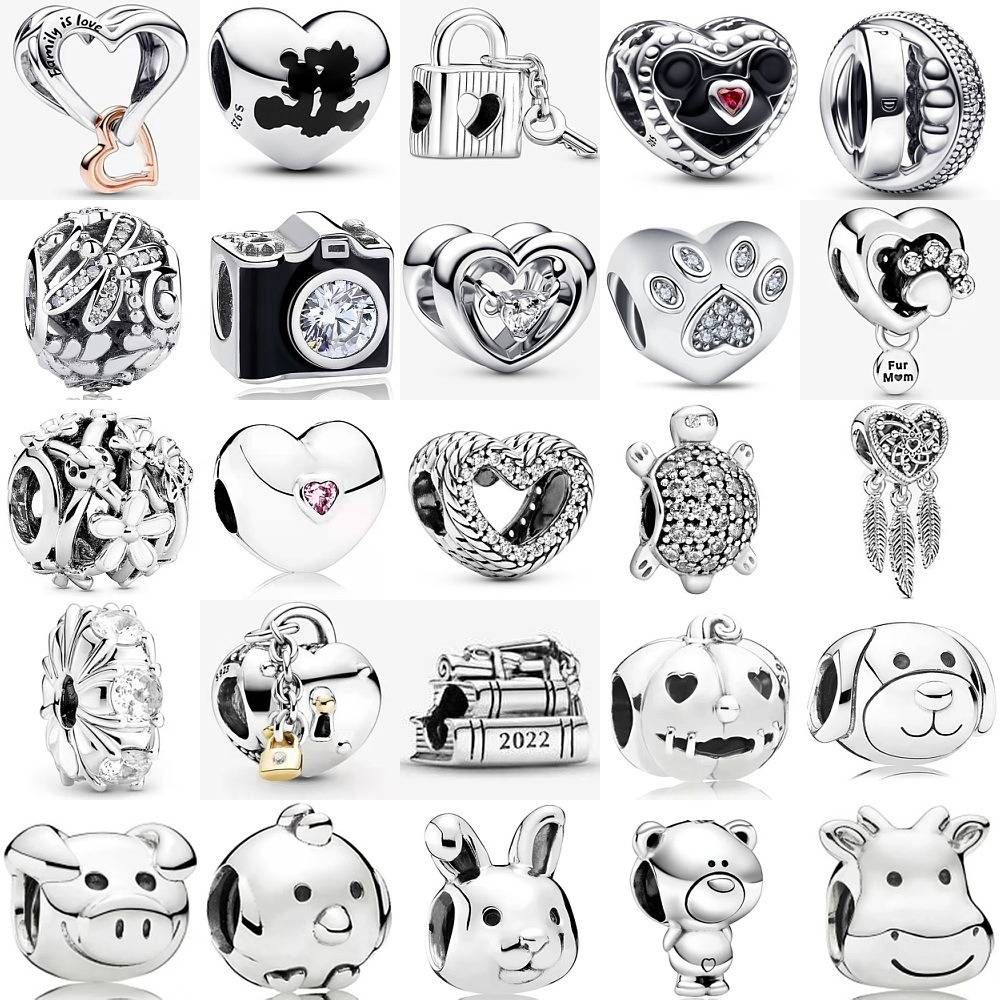 Jewelry Findings & Components Sterling Silver Beads Camera Cat Claw Dragonfly Bunny Chicken Donkey School Bag Pendant Bracelet DIY Matching