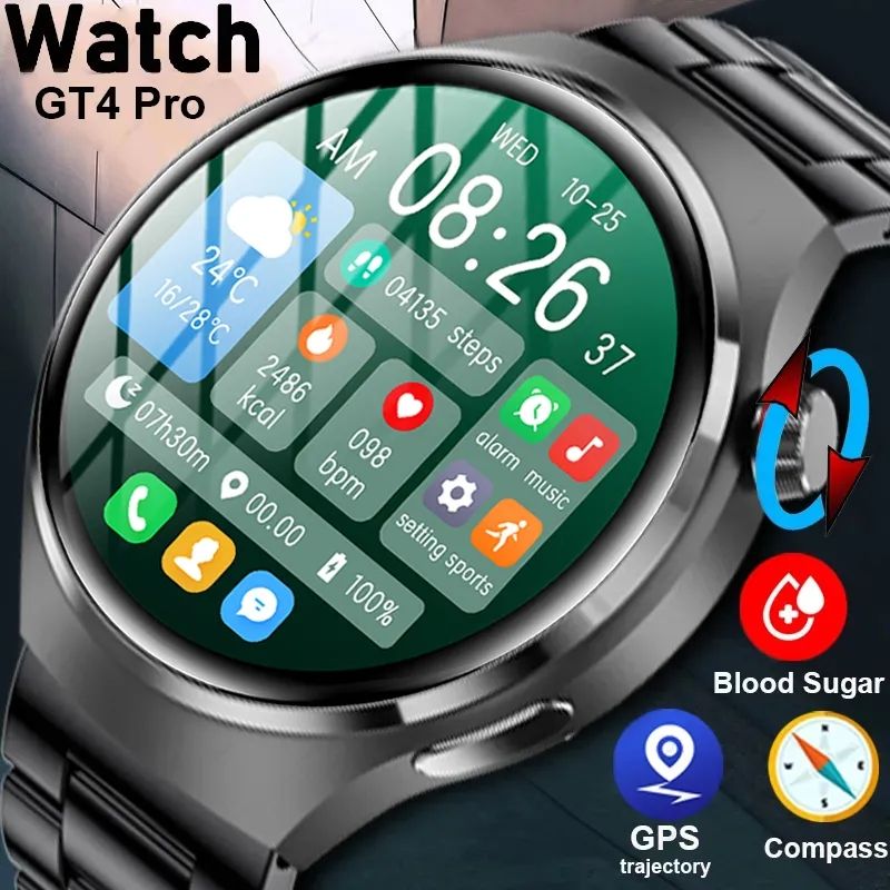 GT4 Pro Smart Watch 1.54“ AMOLED HD Screen Sport Bluetooth Call NFC Compass GPS Men Women Business Waterproof Smartwatch