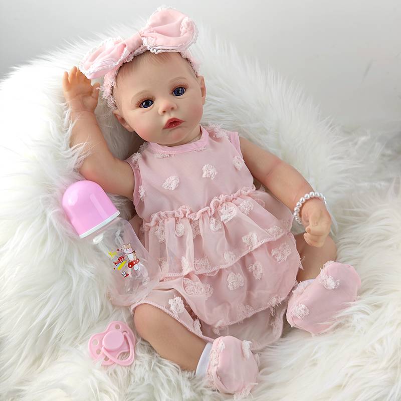 18Inch Cloth Body Soft Girl Reborn Baby Doll With Painted Lifelike Hair Rebirth Toys 3D Skin