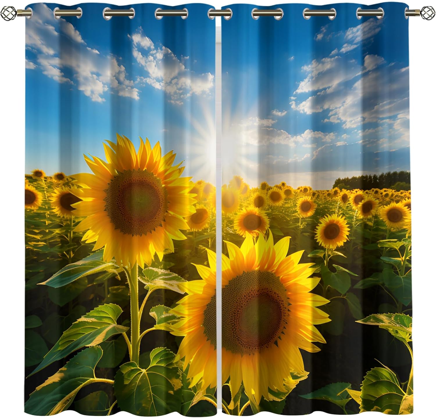 Real Life Landscape Scene Out In A Sunflower Field Sunset Blackout Curtains Thermal Insulated Blackout Curtains For Banquet Hall Theater Cafe Bedroom