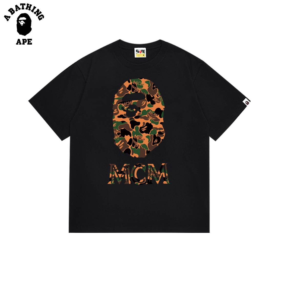 A BATHING APE BAPE-BAPE&MCM Camel Ape Head Co Branded Ape Head Cotton Short Sleeve