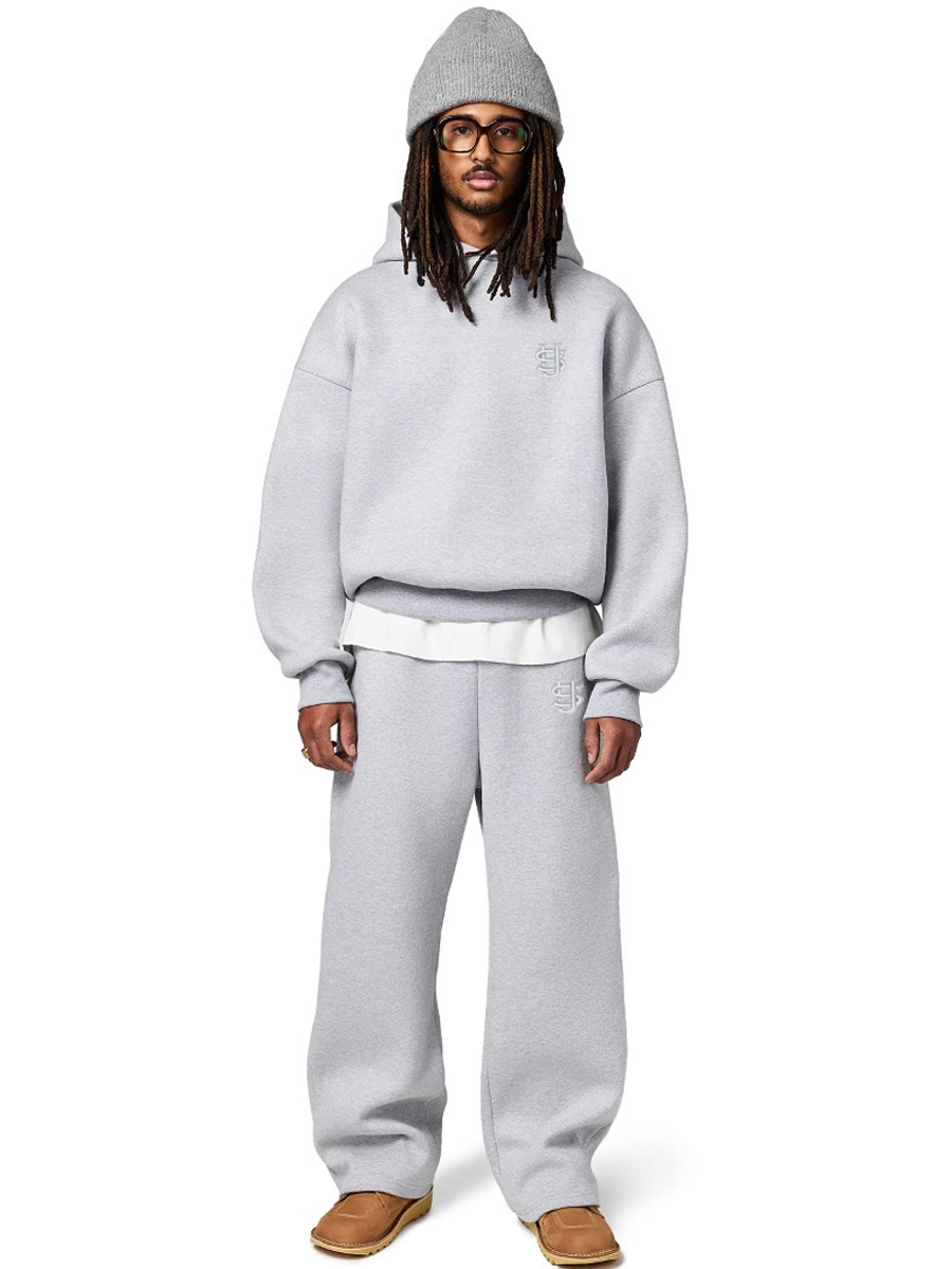 Urban Streetwear Letter Embroidery Set - Oversized Hoodie & Joggers With 3D Silicone Patches