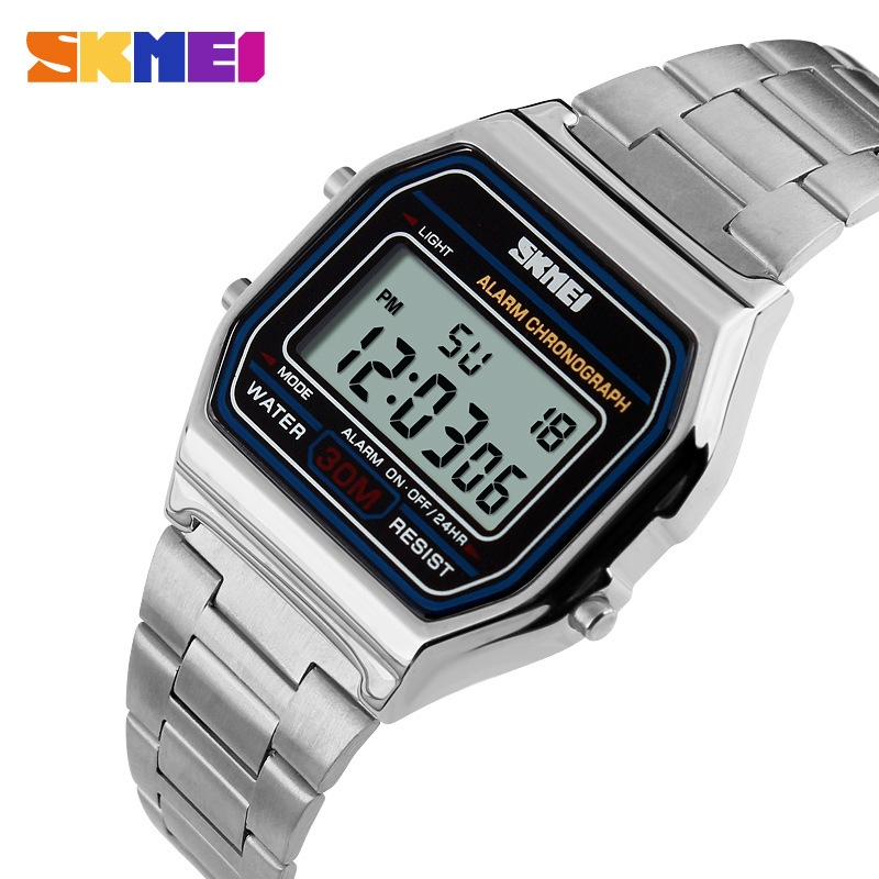 SKMEI Men's Retro Business Watch Waterproof Electronic Watch Trend Fashion Personality Men's Watch Steel Belt Thin Watch