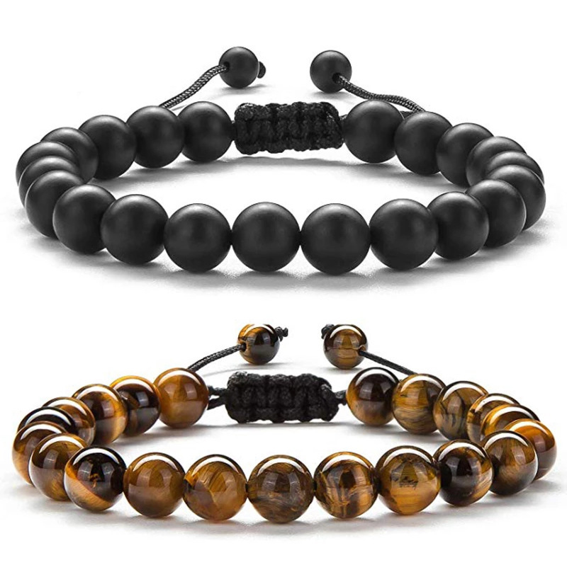 Natural stone bracelet national style creative tiger eye stone Huqing paraffin rope hand woven bracelet for men