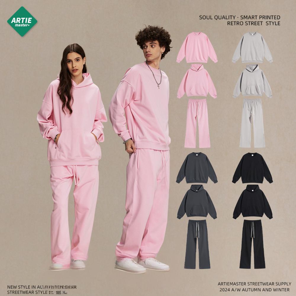 Women's Clothing Streetwear Hoodie & Sweatpants Set - Oversized Unisex Casual Outfit With Ribbed Hem (Paris Pink/Light Grey/Dark Grey/Black)