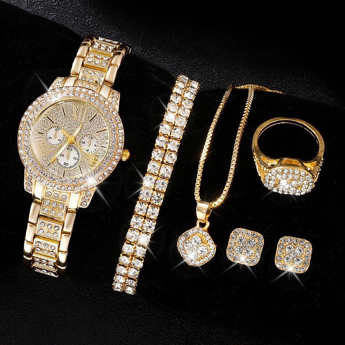 Women's Watches Women's Fashion Diamond Set Watch Women's Quartz Watch Bracelet Women's Watch + Jewelry Set