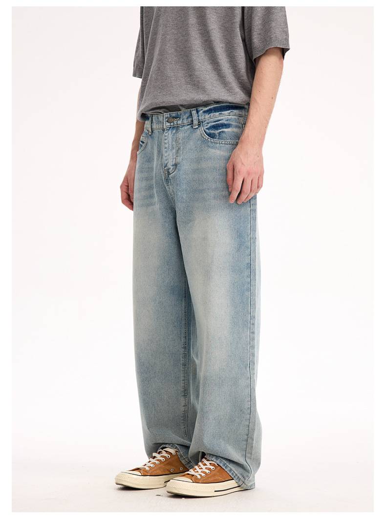 Men's Clothing High Handmade Wax Pants Flared Wide Leg Elastic Ribbon High Street Jeans