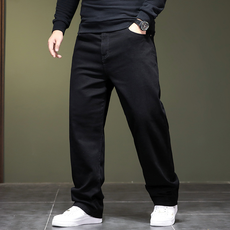 Winter Pure Black Jeans For Men, Thick And Warm Business Jeans For Men, Plus Fat And Plus Size, Plus Plush Jeans For Men