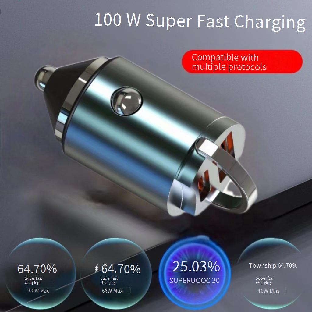 Car Chargers Hidden Mini Pull Ring Car Charger Huawei 100w Super Flash Charge PD30w+qc3.0 Metal Car Charger