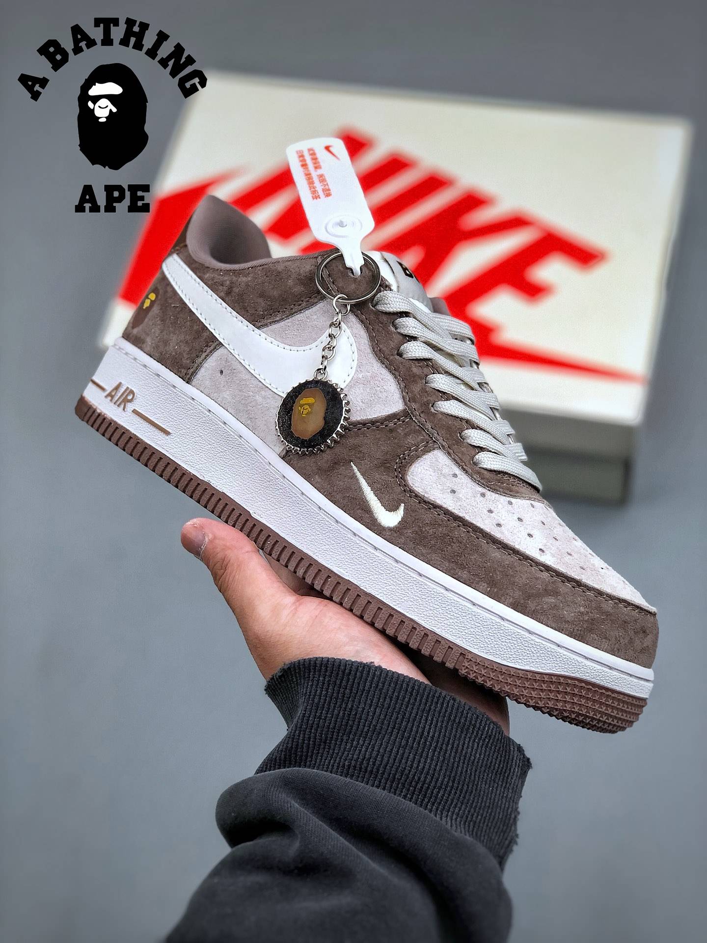Nk Air Force 1 '07 Low Bape-Collaboration - Brown White Hook Air Force One Low Top Casual Board Shoes