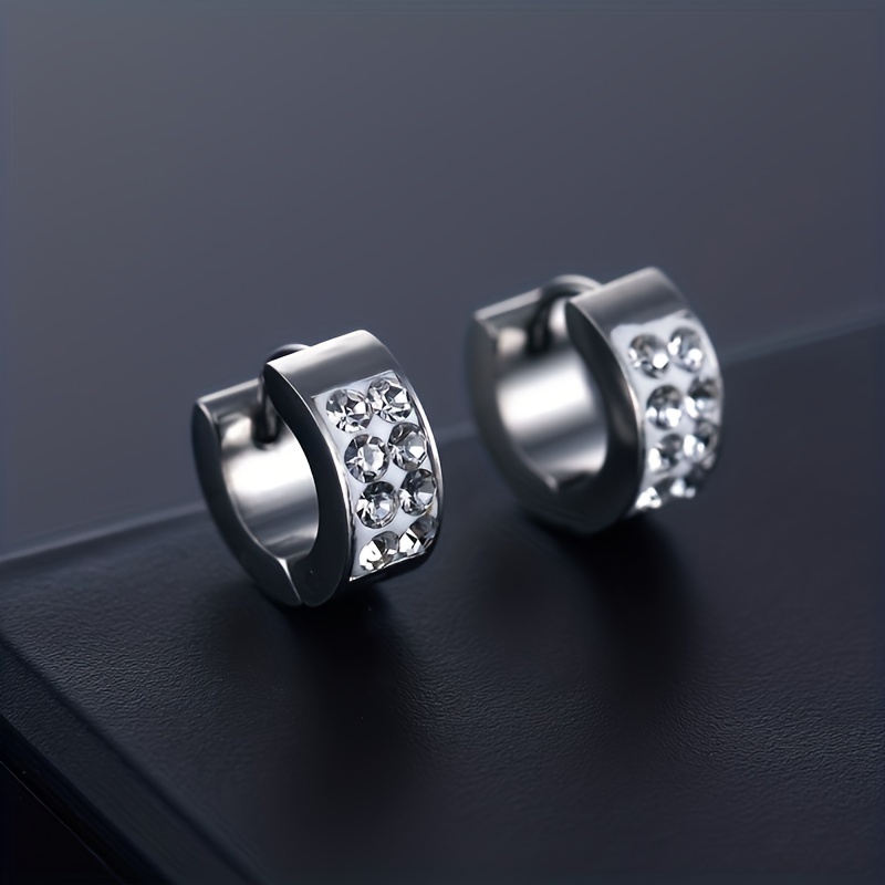 Only 1Pcs Fashion Stainless Steel Round Rhinestones Zircon Piercing Earrings For Men's Earrings Mud Ear Buckle New