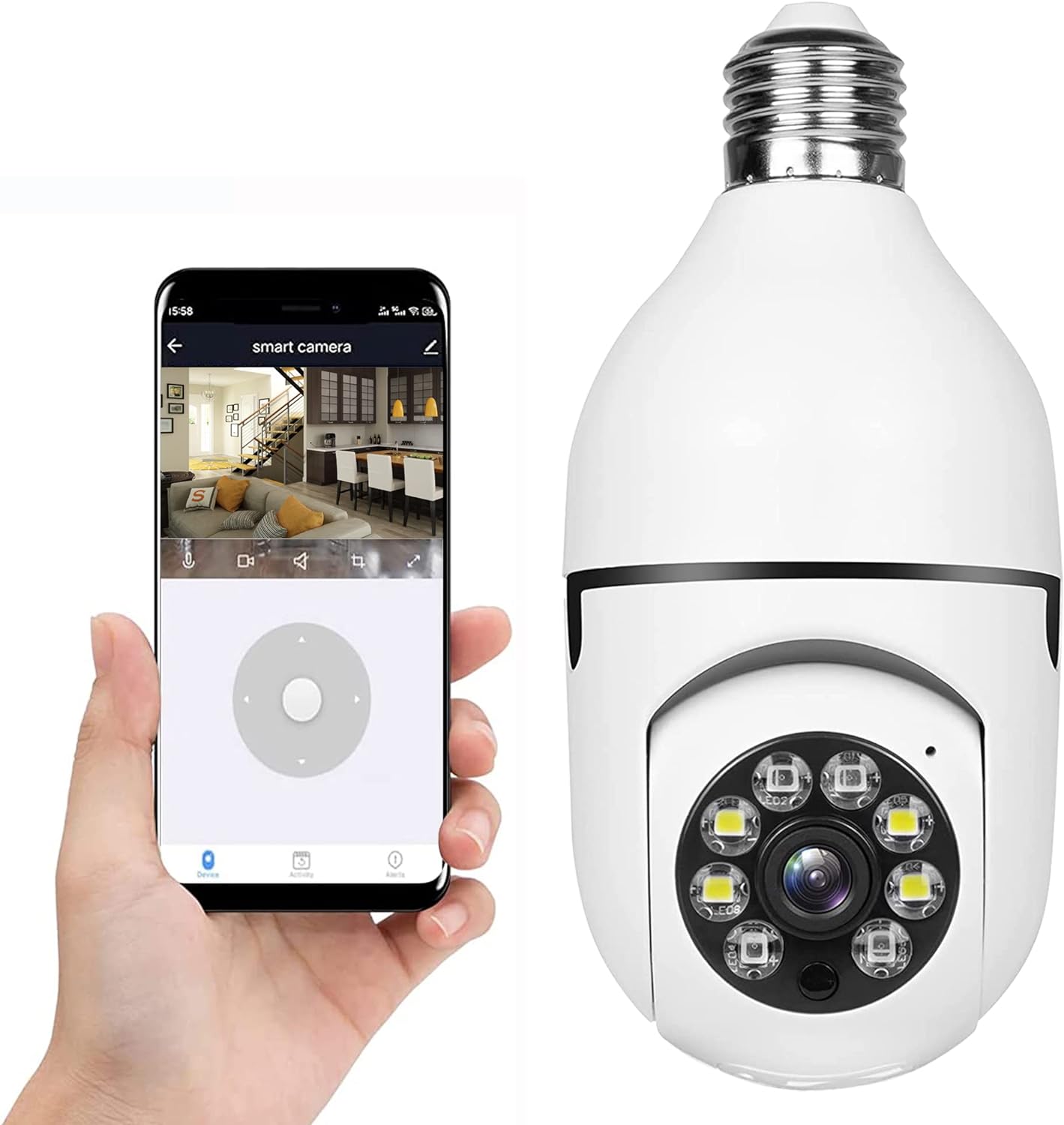 E27 360° Light Bulb Camera, 2.4GHz WiFi Security Cameras Wireless, 1080p Night Vision Home Security, Motion Sensor Detection, Two-Way Audio-Talk