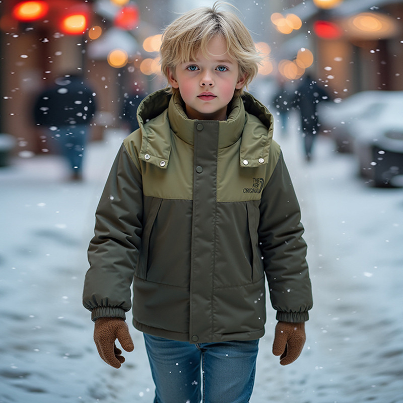 ​​Kids' Fleece-Lined Windproof Jacket With Hood, Outdoor Sport Coat For Boys & Girls (Black/Lavender/Army Green/Brown/Red), 120-160cm