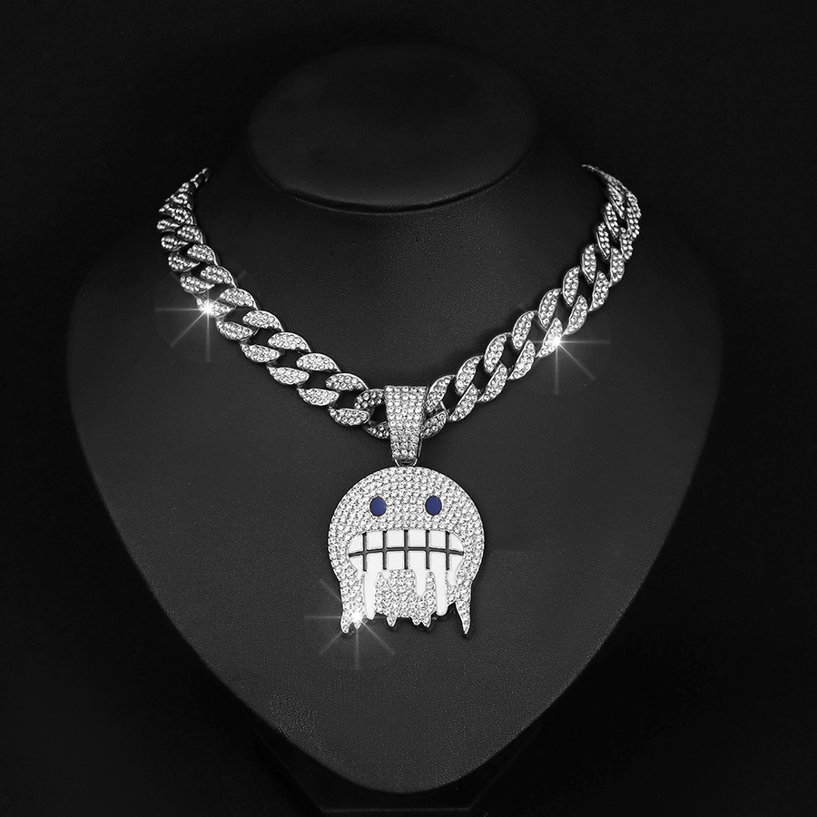 Unisex Personalized Ice Face Emoji Expression Pendant Hip Hop Cuban Chain Niche Full Diamond Expression Jewelry Necklace
