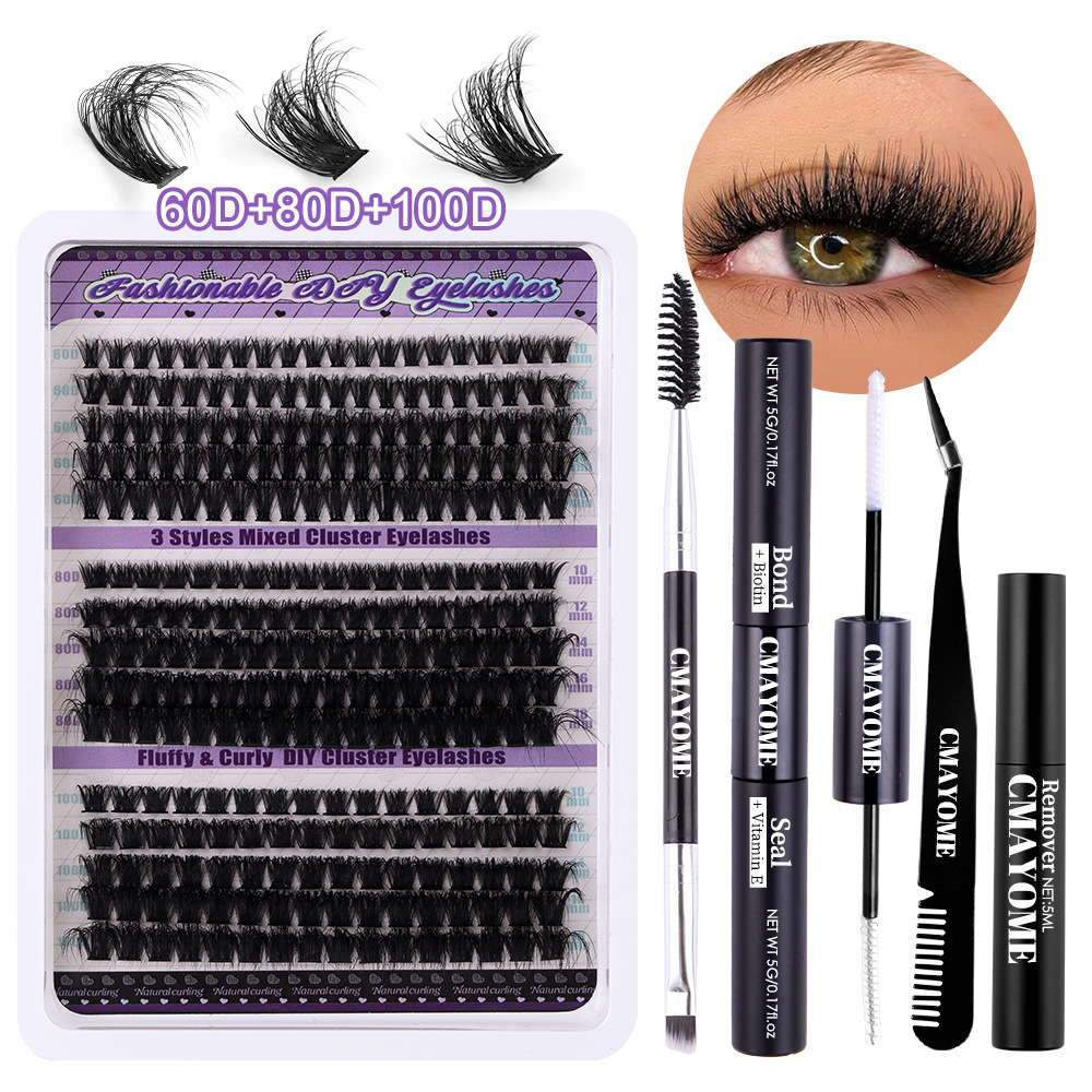 European and American cross border 300 clusters of large capacity dense D curved false eyelashes set naturally curled DIY segmented eyelashes