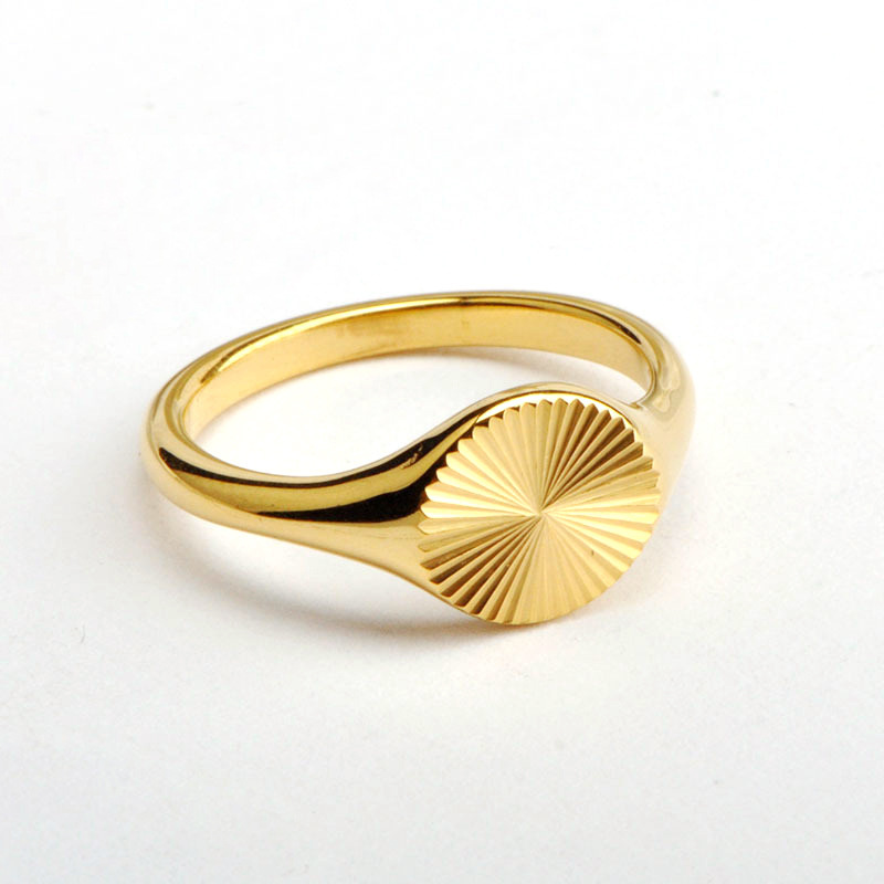 Women's Jewelry Wave Texture Ring Geometric Round Stainless Steel Ring K Gold Plated Texture Ring