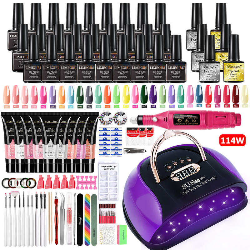 Nail Set Acrylic Nail Kit for Nail Extension Gel Nail Polish Set Quick Building Poly UV Gel Set With LED Nail Lamp Nail Tool Set