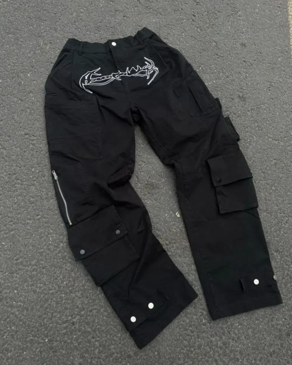 Jeans Y2K Haruku Hip Hop Retro Black Multi Pocket Cargo Pants Man Punk Gothic Baggy Wide Leg Trousers Streetwear