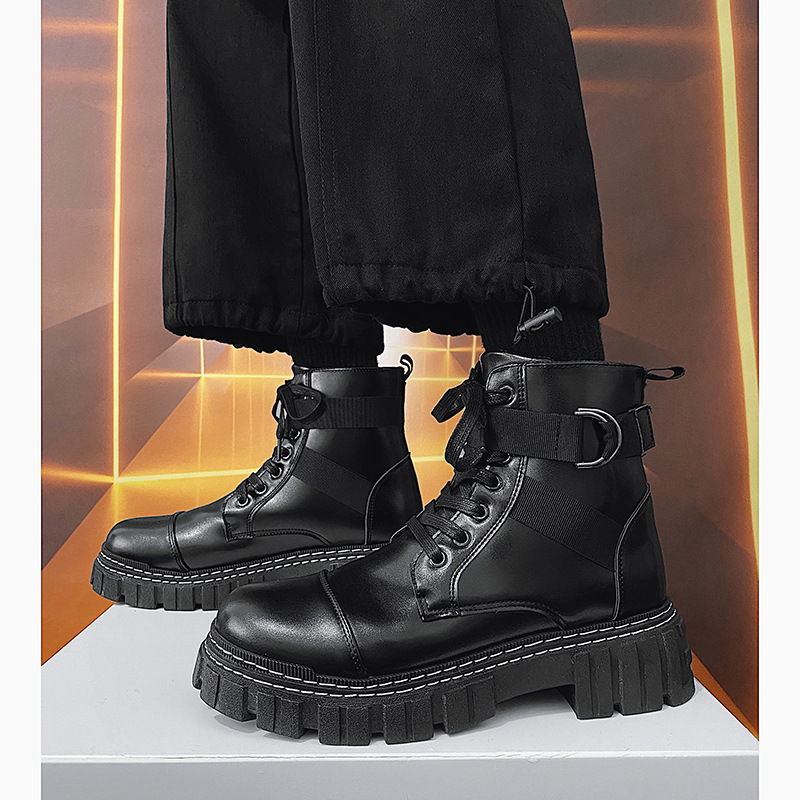 Men's Shoes Martin boots men new men's shoes black leather high top style trend motorcycle leather boots work boots