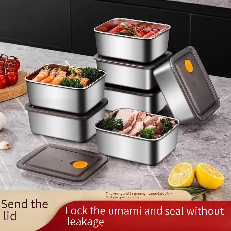 316 Stainless Steel Fresh Keeping Box Storage Box With Lid Fruit Lunch Box Refrigerator Box Food Grade Freezing Heating