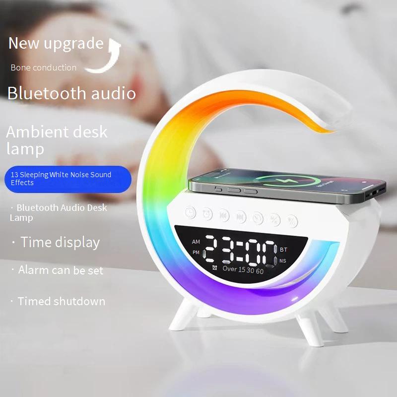 Portable Speakers Bluetooth Speaker Wireless Charging Alarm Clock Atmosphere Light Multi Function Wireless Charging Smart Bluetooth Speaker