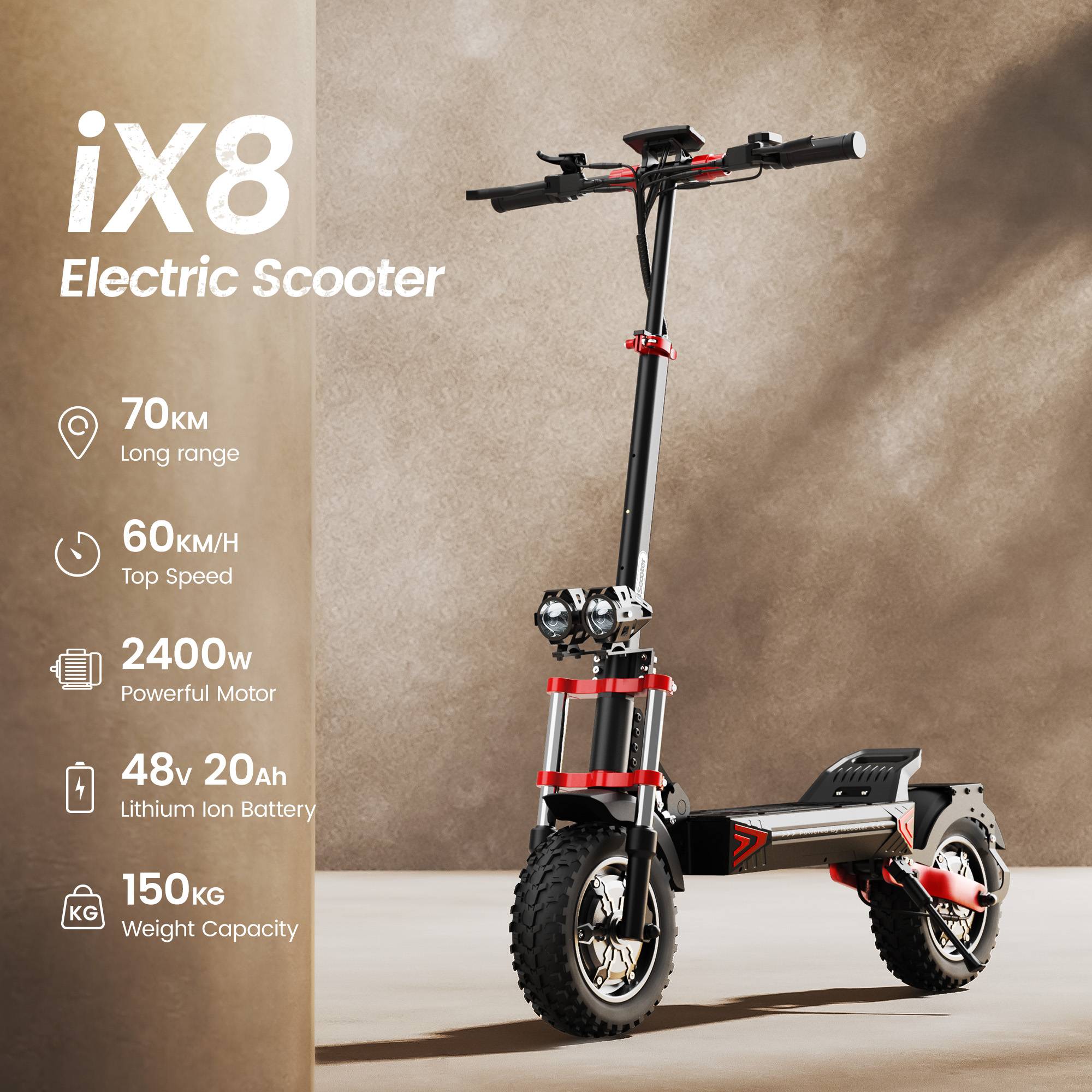 Iscooter IX8 Electric Scooter Adult 2400W 48V 20AH Off-Road E-Scooter 12'