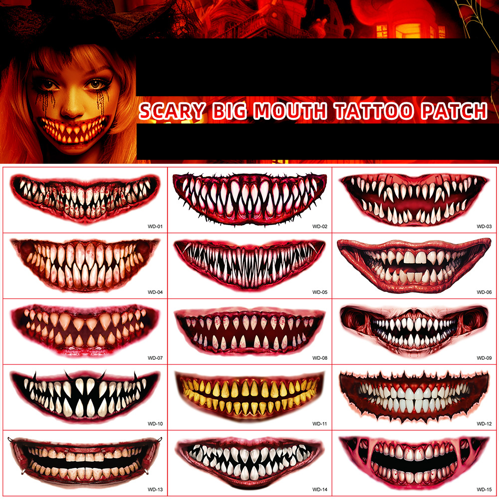 Halloween new horror horror big mouth tattoo stickers party masquerade ball temporary face stickers