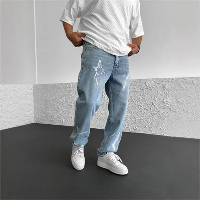 Men's Straight Leg Denim Pants - Minimalist Wide Fit Casual Trousers | Versatile Streetwear Essential