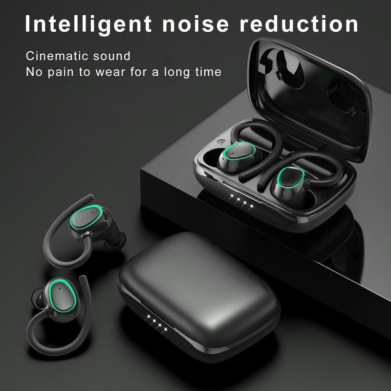 Bluetooth Earphones Ear Hook Fingerprint Touch Powerful Bass Cool Lights HiFi Stereo Music Waterproof Sports Subwoofer