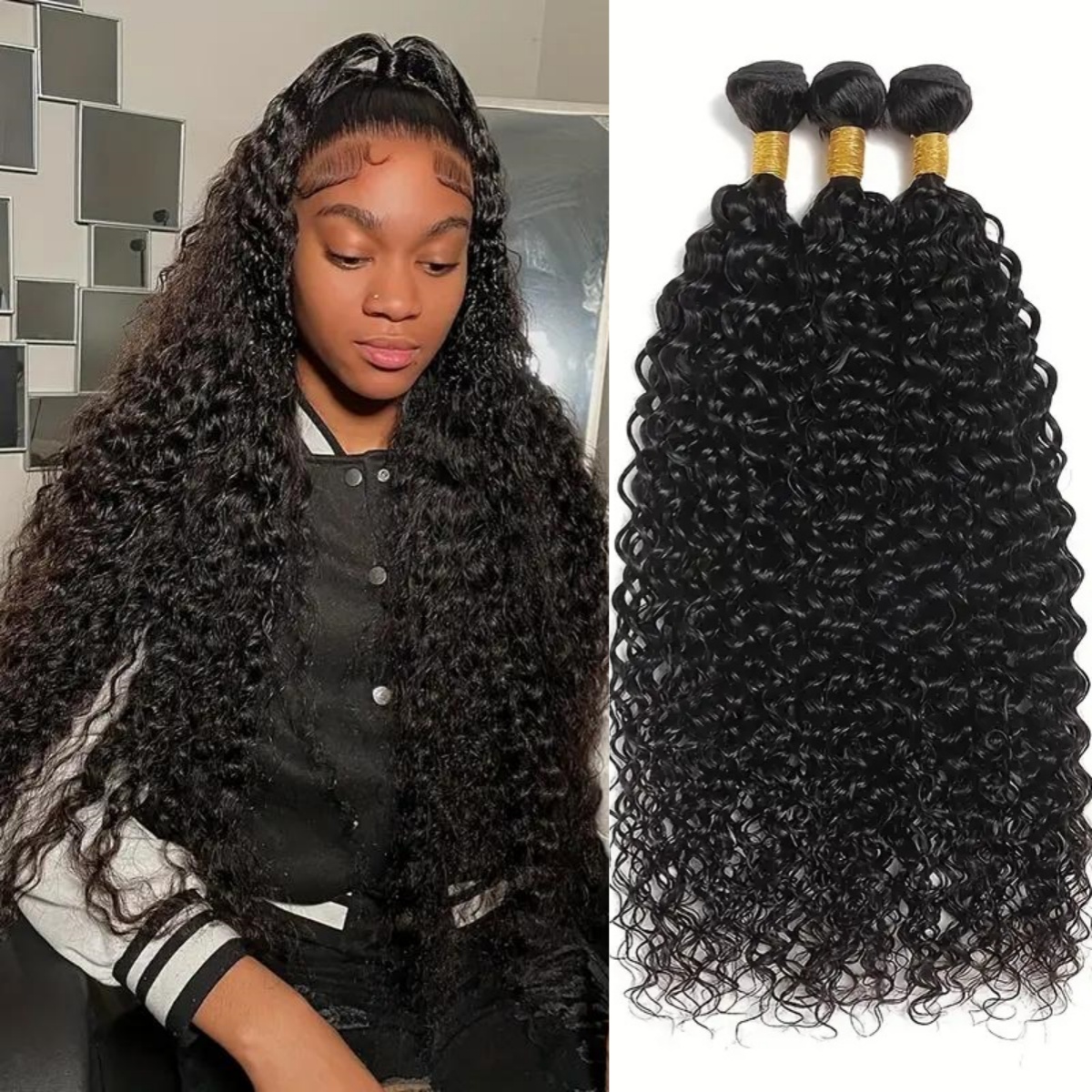3PCS Brazilian human hair 10A hair bundle 3 pack human hair Water Wave hair bundle No processing styling long-lasting glue free wig hair extension