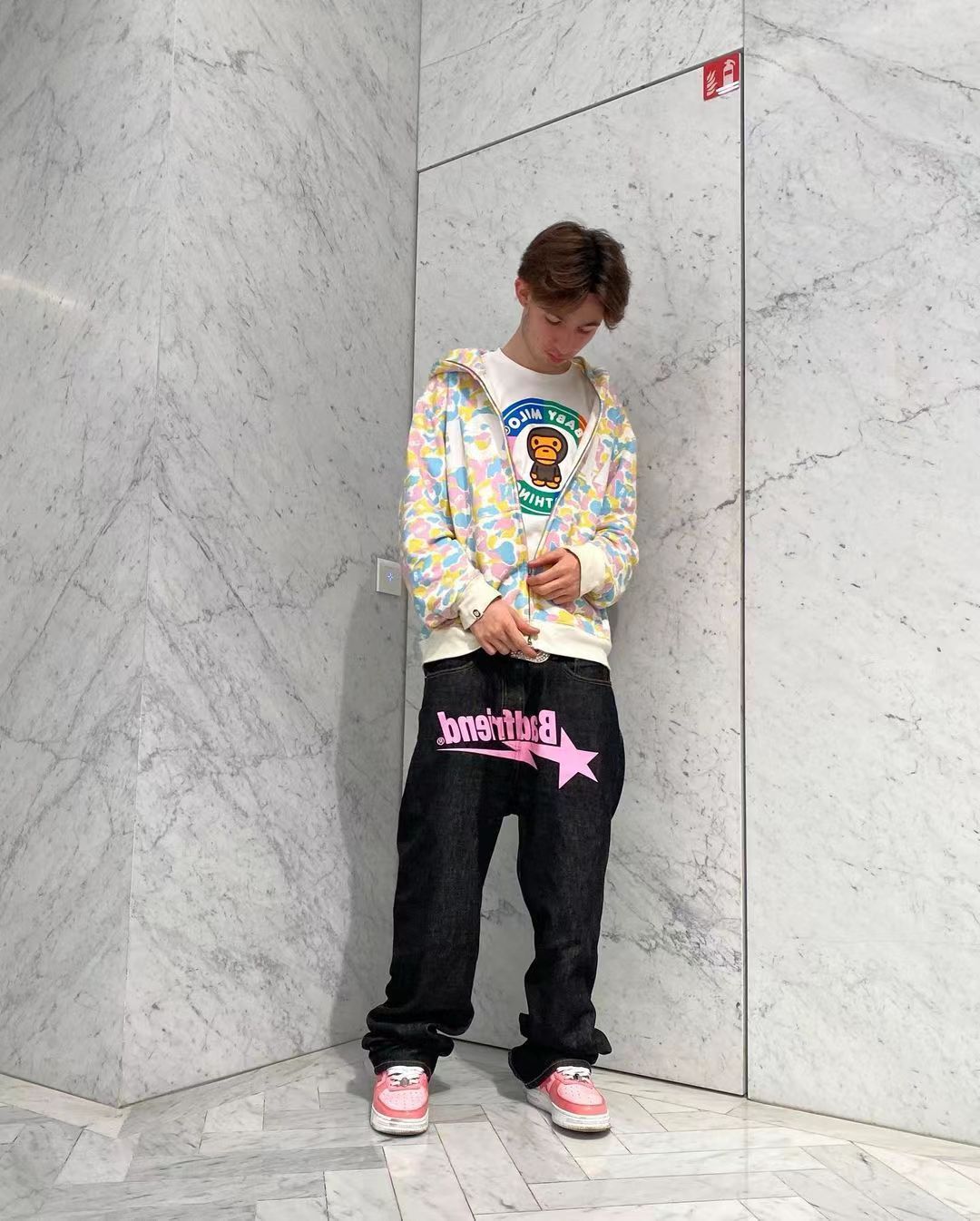 Y2k Men's Jeans Badfriend Hip Hop Letter Print Black Pants Men Women New Fashion Casual Rock Wide Foot Baggy Trouser Streetwear